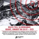 Death toll sa Mindanao quake, umabot na sa 61 — OCD